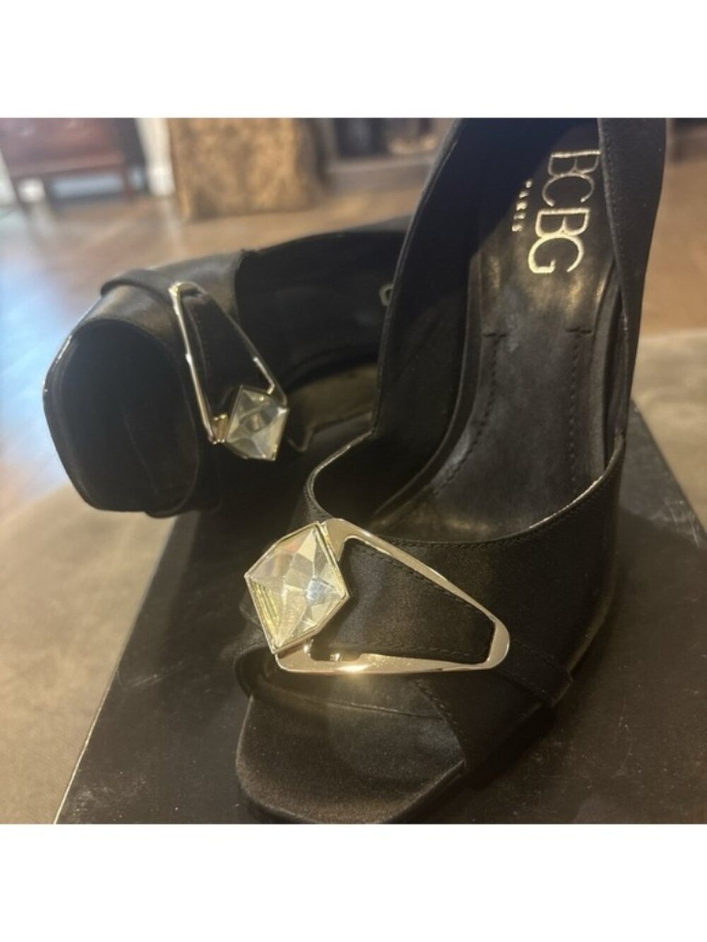 BCBG Black Heels with Floral Embellishment - Picture 6 of 6